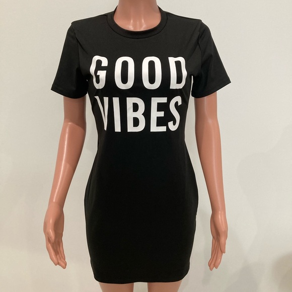 Shein GOOD VIBES black short sleeve dress M - Picture 6 of 12